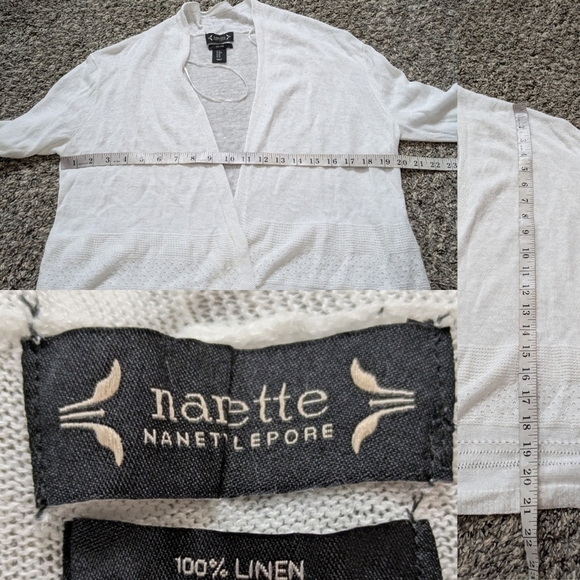 ✨3/$15 Nanette Nanette Lepore white linen lightweight loose knit open cardigan M - Picture 5 of 6